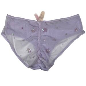 Victoria's Secret Low Rise Hip Hugger Panty Lavender Mesh Star Sequin L/G Y2K